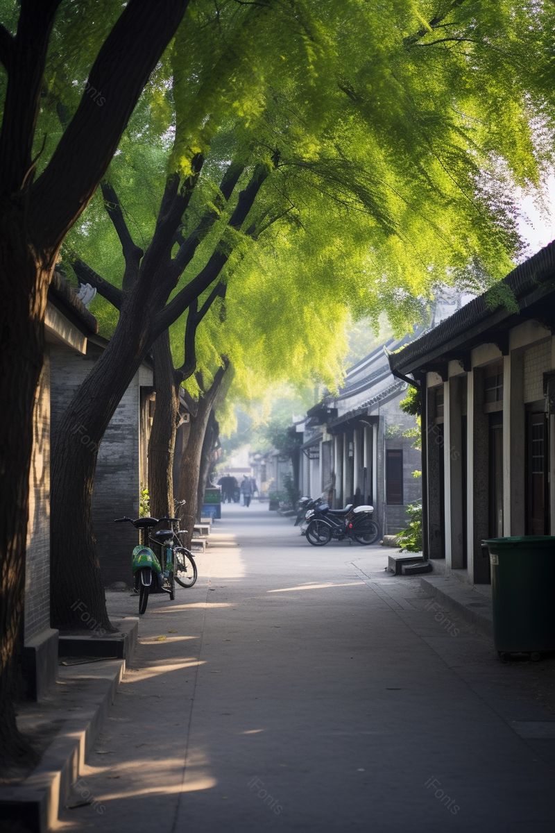 阳光下干净整洁的胡同路面古老建筑,高清,摄影图,摄影图片,图片大全,摄影图免费下载